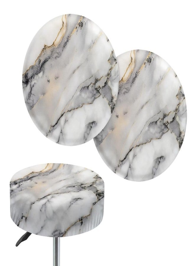 أغطية كراسي بار دائرية مطبوعة بنقشة الرخام من وانزوينغ، مناسبة لكراسي الطعام، قابلة للتمدد، ناعمة، مزودة بشريط مطاطي، مقاس 13-15 بوصة، عبوة من قطعتين - Image 1